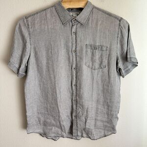 Carbon 2 Cobalt Shirt Mens XL Gray Button Up 100% Linen Casual Short Sleeve‎